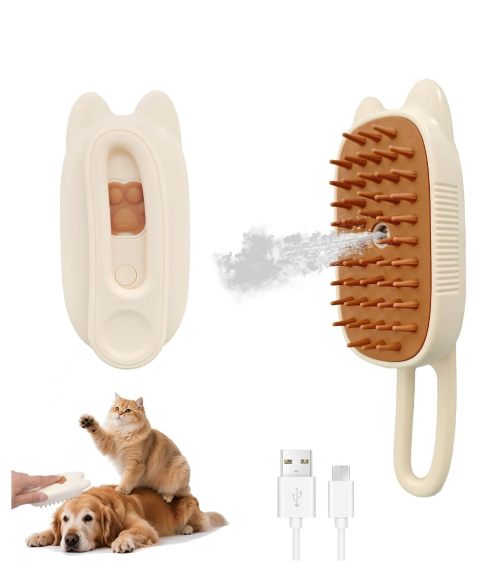 3 in 1 Cat & Dog Steam Brush Rechargeable Anti-Static Pet Spray Hair Removal Comb for Shedding