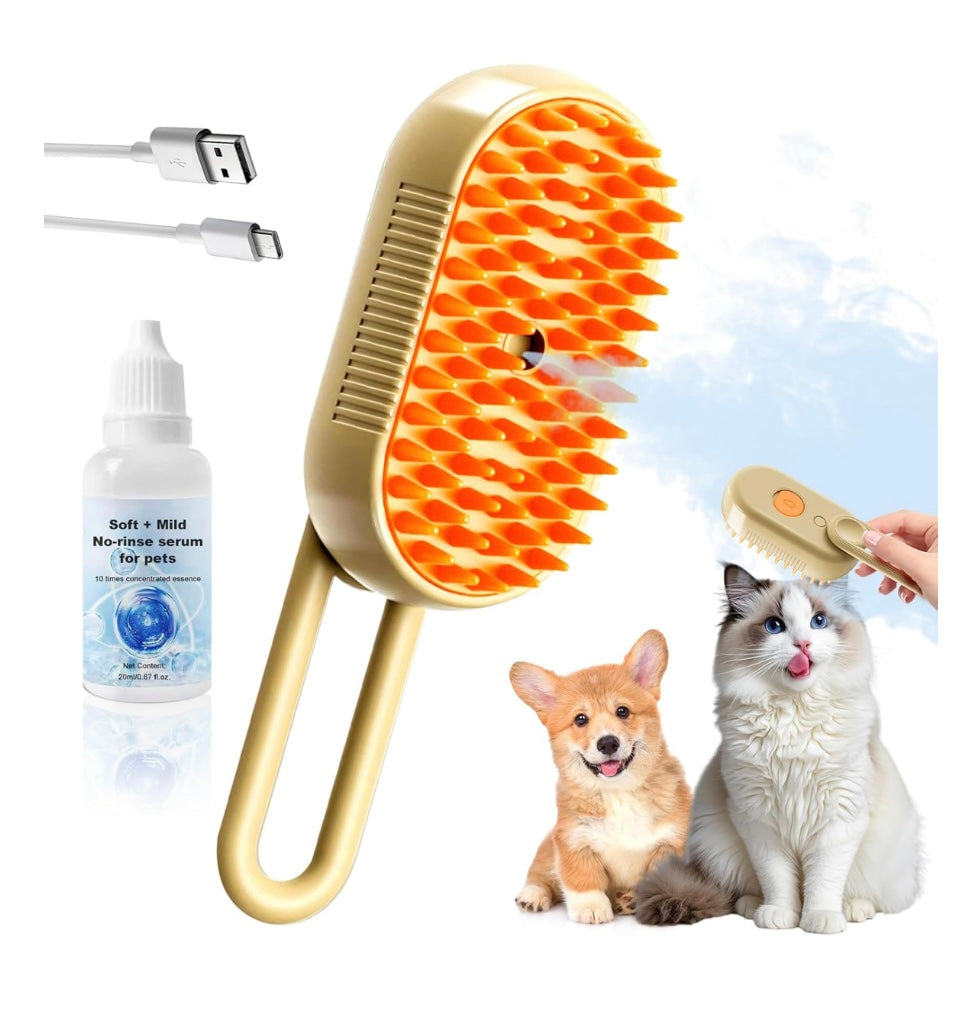 3 in 1 Cat & Dog Steam Brush Rechargeable Anti-Static Pet Spray Hair Removal Comb for Shedding